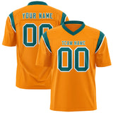 Custom Gold Orange Aqua Personalized Shoulder Cut Two-Tone Authentic Football Jersey