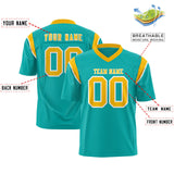 Custom Aqua Gold Personalized Shoulder Cut Two-Tone Authentic Football Jersey