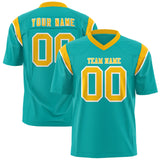 Custom Aqua Gold Personalized Shoulder Cut Two-Tone Authentic Football Jersey