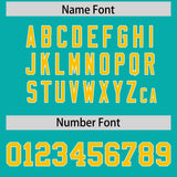 Custom Aqua Gold Personalized Shoulder Cut Two-Tone Authentic Football Jersey