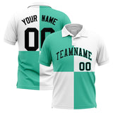 Custom Bright Green White Four Squares Design Performance Polo Shirt