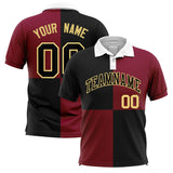 Custom Black Crimson Four Squares Design Performance Polo Shirt