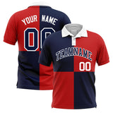 Custom Navy Red Four Squares Design Performance Polo Shirt