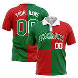 Custom Kelly Green Red Four Squares Design Performance Polo Shirt