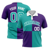 Custom Aqua Purple Four Squares Design Performance Polo Shirt