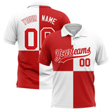 Custom White Red Four Squares Design Performance Polo Shirt