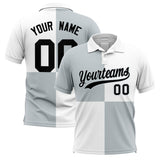 Custom Silver White Four Squares Design Performance Polo Shirt