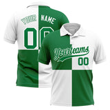 Custom Kelly Green White Four Squares Design Performance Polo Shirt