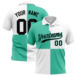 Custom Bright Green White Four Squares Design Performance Polo Shirt
