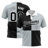 Custom Black Silver Four Squares Design Performance Polo Shirt