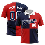 Custom Navy Red Four Squares Design Performance Polo Shirt