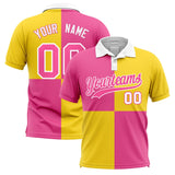 Custom Pink Gold Four Squares Design Performance Polo Shirt
