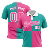 Custom Purple Aqua Four Squares Design Performance Polo Shirt