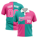Custom Aqua Pink Four Squares Design Performance Polo Shirt