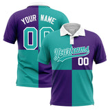 Custom Aqua Purple Four Squares Design Performance Polo Shirt