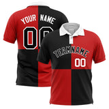 Custom Black Red Four Squares Design Performance Polo Shirt