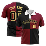 Custom Black Crimson Four Squares Design Performance Polo Shirt