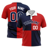 Custom Navy Red Four Squares Design Performance Polo Shirt
