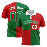 Custom Kelly Green Red Four Squares Design Performance Polo Shirt