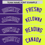 Custom Purple Fluorescent Green Four Squares Design Performance Polo Shirt