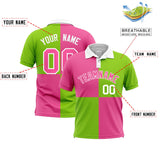 Custom Pink Neon Green Four Squares Design Performance Polo Shirt