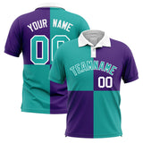 Custom Aqua Purple Four Squares Design Performance Polo Shirt