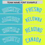 Custom Sky Blue Fluorescent Green Four Squares Design Performance Polo Shirt