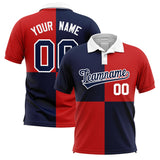 Custom Navy Red Four Squares Design Performance Polo Shirt