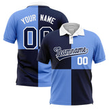 Custom Navy Light Blue Four Squares Design Performance Polo Shirt