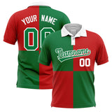 Custom Kelly Green Red Four Squares Design Performance Polo Shirt