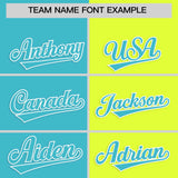 Custom Sky Blue Fluorescent Green Four Squares Design Performance Polo Shirt