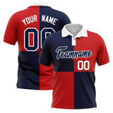 Custom Navy Red Four Squares Design Performance Polo Shirt