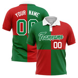 Custom Kelly Green Red Four Squares Design Performance Polo Shirt