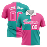 Custom Aqua Pink Four Squares Design Performance Polo Shirt