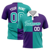 Custom Aqua Purple Four Squares Design Performance Polo Shirt