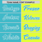 Custom Sky Blue Fluorescent Green Four Squares Design Performance Polo Shirt