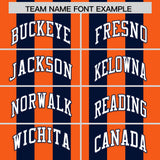 Custom Navy Orange Vertical Stripes Design Performance Polo Shirt