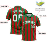 Custom Kelly Green Red Vertical Stripes Design Performance Polo Shirt