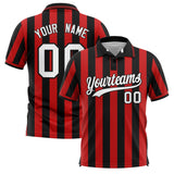 Custom Black Red Vertical Stripes Design Performance Polo Shirt