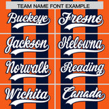 Custom Navy Orange Vertical Stripes Design Performance Polo Shirt