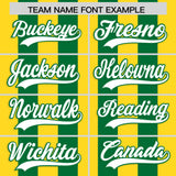 Custom Kelly Green Gold Vertical Stripes Design Performance Polo Shirt