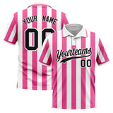 Custom White Pink Vertical Stripes Design Performance Polo Shirt