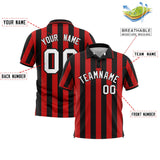 Custom Black Red Vertical Stripes Design Performance Polo Shirt