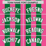 Custom Kelly Green Pink Vertical Stripes Design Performance Polo Shirt