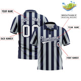 Custom Navy Silver Vertical Stripes Design Performance Polo Shirt