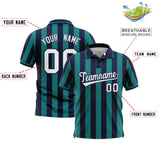 Custom Navy Aqua Vertical Stripes Design Performance Polo Shirt