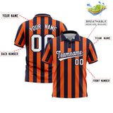 Custom Navy Orange Vertical Stripes Design Performance Polo Shirt