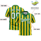 Custom Kelly Green Gold Vertical Stripes Design Performance Polo Shirt
