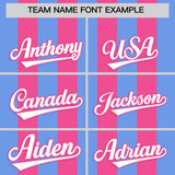 Custom Pink Light Blue Vertical Stripes Design Performance Polo Shirt