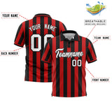 Custom Black Red Vertical Stripes Design Performance Polo Shirt